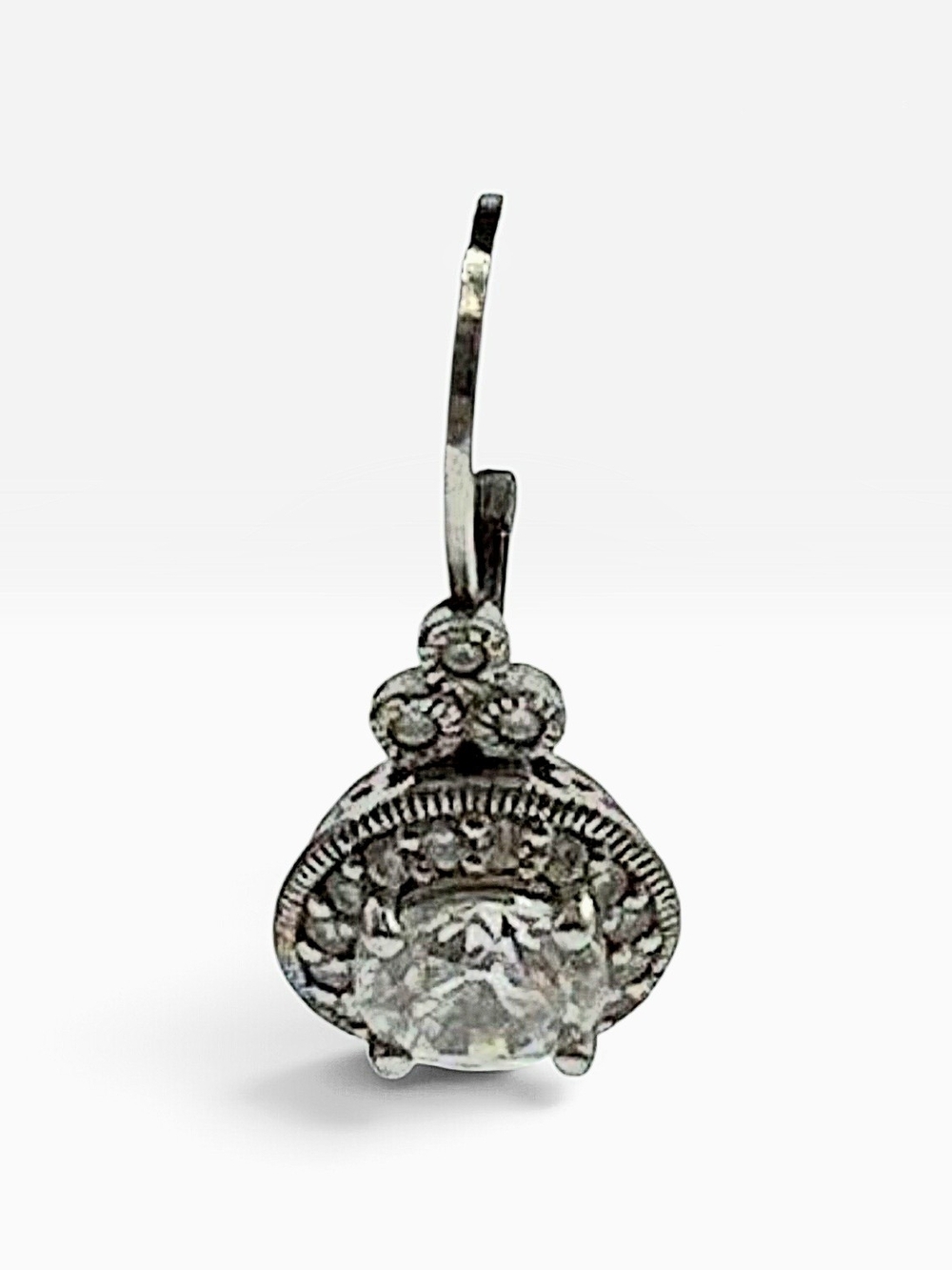 π 925 Sterling Silver CZ Diamond Halo Lever Back Drop Earrings Art Deco - Picture 15 of 15